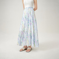 范思蓝恩设计感油画晕染乱褶半身裙女2024夏装显瘦高腰百褶裙 油画彩虹 M