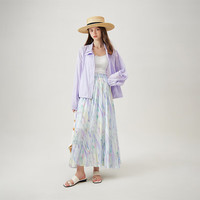 范思蓝恩设计感油画晕染乱褶半身裙女2024夏装显瘦高腰百褶裙 油画彩虹 L