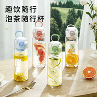 物生物（RELEA）水杯女塑料杯tritan夏季便携杯子高颜值直饮杯儿童喝水杯 皓雪白-450ML【带茶隔】