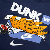 NIKE 童装炸鸡图案短袖T恤夏季男女童柔软轻薄儿童抗皱短袖上衣 靛蓝色 110 /52