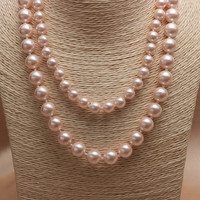 GOV深海珍珠项链贝壳女粉色贝珠正圆强光锁骨链婆婆母亲节 10mm项链+包装(一整套)