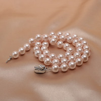 GOV深海珍珠项链贝壳女粉色贝珠正圆强光锁骨链婆婆母亲节 8mm珠径，链长约44cm(无包装)