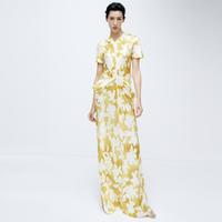 郁金香花型优雅气质碎花礼服长裙连衣裙女