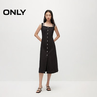 PLUS会员：ONLY 2024夏季时尚百搭渐变中长款吊带牛仔连衣裙女|124242042 J1Z 黑色牛仔提花印花 M