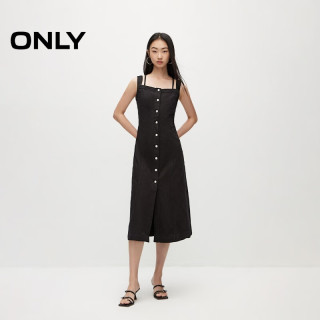 PLUS会员：ONLY 2024夏季时尚百搭渐变中长款吊带牛仔连衣裙女|124242042 J1Z 黑色牛仔提花印花 M