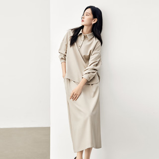 对白极简松弛POLO领衬衫半身裙两件套女2025春季垂感通勤套装 卡其色 XL