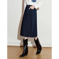 初语醋酸泡芙牛仔裙女2025春季复古原色侧开开叉中裙百搭裙子 牛仔原色 S