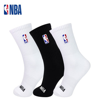 NBA袜子男士高筒篮球袜长筒休闲运动袜春夏跑步袜子透气不闷脚棉袜男 2*白色1*黑色/ 3双 39-44码
