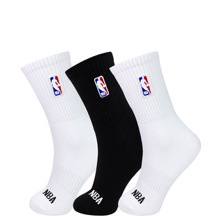 NBA袜子男士高筒篮球袜长筒休闲运动袜春夏跑步袜子透气不闷脚棉袜男 2*白色1*黑色/ 3双 39-44码
