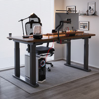 木藝生高端实木电动升降桌书桌电脑桌台式电竞办公桌子四立柱升降工作台 3cm实木电竞咖-4立柱双电机 140*70【隐藏插排】免费送装