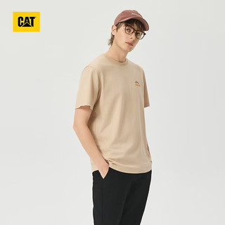 卡特彼勒CAT卡特男士棉感面料山林系logo印花宽松休闲短袖T 浅卡其 L