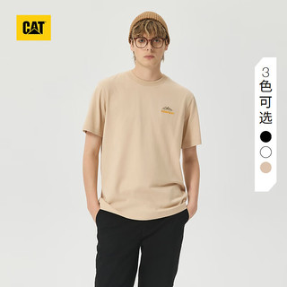卡特彼勒CAT卡特男士棉感面料山林系logo印花宽松休闲短袖T 浅卡其 L