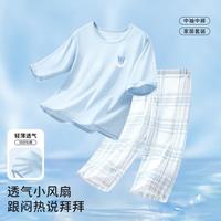 【100%棉】儿童睡衣夏季薄款男童家居服中大童网眼空调服套装