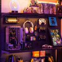 安善五金洞洞板置物架墙面免打孔落地书架立式货架出租屋少女电竞桌房 黑双架169×35×高 高190CM/单架3层4背/双架6层8背