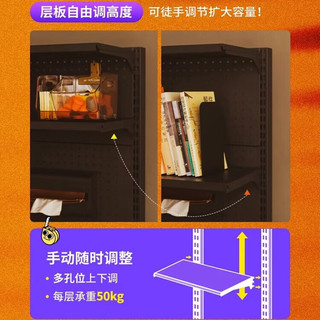 安善五金洞洞板置物架墙面免打孔落地书架立式货架出租屋少女电竞桌房 白单架92×35×高 高190CM/单架3层4背/双架6层8背