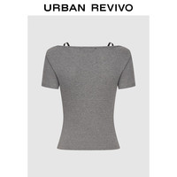  URBAN REVIVO 拼接蕾丝蝴蝶结装饰 女士短袖T恤