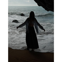 三彩2025夏季松紧高腰半身裙长裙大摆休闲A字裙女 深邃灰 M