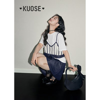 阔色(kuose)设计感条纹外穿镂空吊带背心夏季新款女短款上衣气质外搭