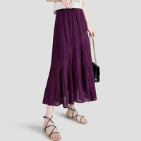 她池侧开衩半身裙2025春装淑女压褶不规则长裙