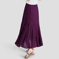 她池侧开衩半身裙2025春装淑女压褶不规则长裙 深紫色 XL