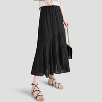 她池侧开衩半身裙2025春装淑女压褶不规则长裙