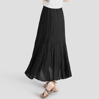 她池侧开衩半身裙2025春装淑女压褶不规则长裙 黑色A 2XL