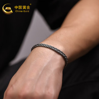 中国黄金（CHINA GOLD）S925银复古肖邦织手链男款520 约11g
