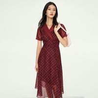 【腰带仅拍摄】领职业中长款修身气质通勤格子西装裙子连衣裙女