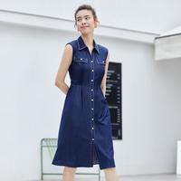 春夏季冰丝无袖小众时尚工装风减龄牛仔连衣裙裙子女