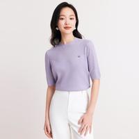 2024春时尚百搭半高领提花针中袖衬衫上衣女