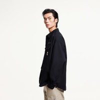 杰克·琼斯（JACK&JONES）男装春季潮时尚百搭休闲字母刺绣多口袋廓形翻领衬衫男2251O3027 E43纯黑色 S