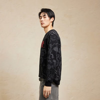 杰克·琼斯（JACK&JONES）25年CNY联名蛇年新年款时尚潮百搭休闲宽松圆领满印卫衣男红色 E40黑色 L 180