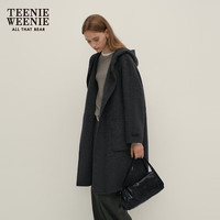 Teenie Weenie小熊赵露思同款2024优雅牛角扣双面毛呢大衣 深灰色165/M