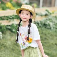【纯棉立体花朵】女童短袖T恤2025夏季童装宽松透气上衣