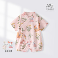 婧麒婴儿连体衣夏季薄款和尚服短袖打底新生儿宝宝汗布哈衣爬服夏