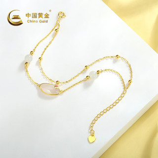 中国黄金有米手链女双层珠珠手串S925纯银手饰轻奢高级520 银925和田玉有米手链
