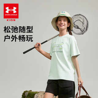 安德玛（Under Armour）男女童圆领短袖T恤舒适休闲百搭短袖童装上衣252320315浅灰绿 110