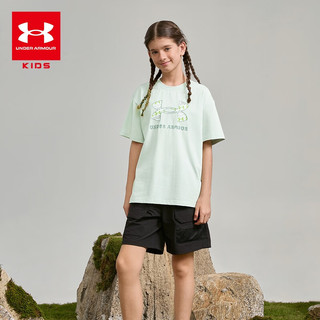 安德玛（Under Armour）男女童圆领短袖T恤舒适休闲百搭短袖童装上衣252320315浅灰绿 110