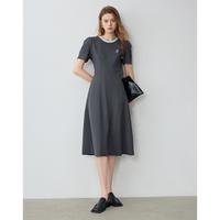 【舒适透气】24夏撞色圆领收腰连衣裙女显瘦高美式T恤裙