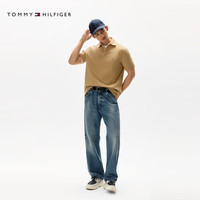TOMMY HILFIGER【透气舒适】夏季男装珠地网眼商务休闲纯色短袖POLO衫JA572 【时尚多色】卡其色RBL 2XL (:180-200斤)
