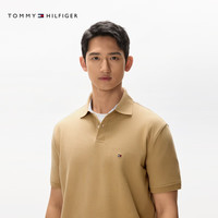 TOMMY HILFIGER【透气舒适】夏季男装珠地网眼商务休闲纯色短袖POLO衫JA572 【时尚多色】卡其色RBL XS (:100-120斤)