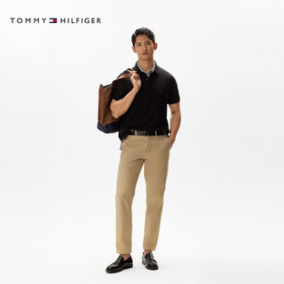 TOMMY HILFIGER【透气舒适】夏季男装珠地网眼商务休闲纯色短袖POLO衫JA572 【经典百搭】黑色BDS L （：150-165斤）