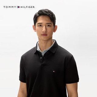 TOMMY HILFIGER【透气舒适】夏季男装珠地网眼商务休闲纯色短袖POLO衫JA572 【经典百搭】黑色BDS L （：150-165斤）