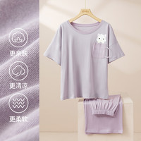 顶瓜瓜睡衣女夏季短袖七分裤卡通可爱舒适透气可外穿家居服套装 暮云紫 M (160)