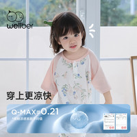 威尔贝鲁（WELLBER）婴儿睡袋儿童莱赛尔7分袖宝宝分腿睡衣春夏防踢被 莓莓鸭鸭M