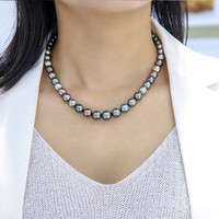 晗遐黑珍珠甄选大溪地孔雀绿混彩全珠项链极光炫彩正圆无暇极微瑕 大溪地混彩链10-12(微微瑕疵)