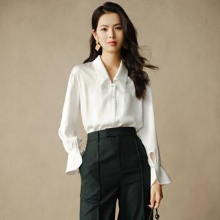 2025春季时尚设计感洋气衬衣气质翻领喇叭袖新中式衬衫女