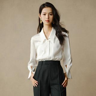 2025春季时尚设计感洋气衬衣气质翻领喇叭袖新中式衬衫女