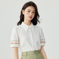 纯棉舒适绣花短袖衬衣女夏季肌理感通勤气质白衫上衣