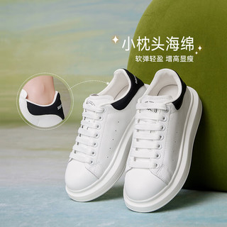 百思图25春户外运动小白鞋厚底圆头女休闲鞋V0121AM5 白色/黑色 35